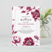 Burgundy floral border, triple border girl Baptism 招待状 (スタンド正面)