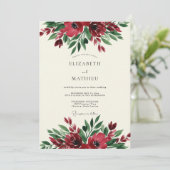 Burgundy Floral Botanical Wedding 招待状 (スタンド正面)