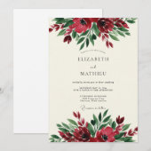 Burgundy Floral Botanical Wedding 招待状 (正面/裏面)