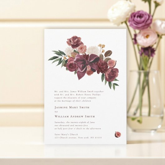 Burgundy Floral Botanical Wedding Invitation 招待状