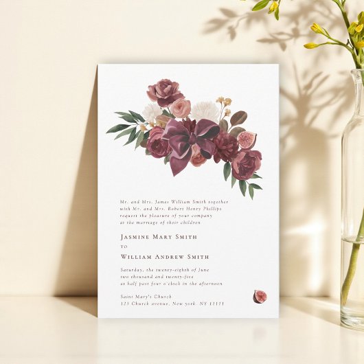 Burgundy Floral Botanical Wedding Invitation 招待状