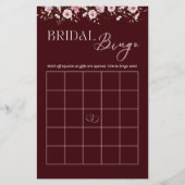 Burgundy Floral Bridal Bingo Game Card (正面)