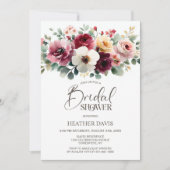 Burgundy Floral Bridal Shower 招待状 (正面)