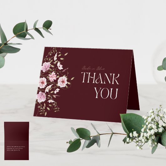 Burgundy Floral Bridal Shower Thank You Card  サンキューカード
