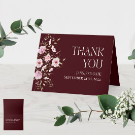 Burgundy Floral Bridal Shower Thank You Card  サンキューカード