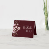 Burgundy Floral Bridal Shower Thank You Card  サンキューカード (正面)