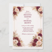 Burgundy Floral Classic Frame 招待状 (正面)