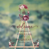 Burgundy Floral Crest Muslim Wedding Welcome アクリルサイン (ニュートラル)