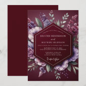 Burgundy Floral Dream Wedding 招待状 (正面/裏面)