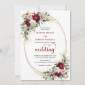 Burgundy Floral Elegant Boho Wedding Invitation 招待状 (正面)