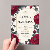 Burgundy Floral Elegant Red Peony Vintage アクリル招待状 (インサイチュ (ポータブル))