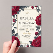 Burgundy Floral Elegant Red Peony Vintage アクリル招待状 (インサイチュ (ポータブル))