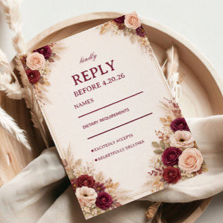 Burgundy Floral Elegant Response 出欠カード