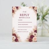 Burgundy Floral Elegant Response 出欠カード (スタンド正面)
