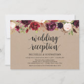 Burgundy Floral Elopement Reception Kraft Invites 招待状 (正面)