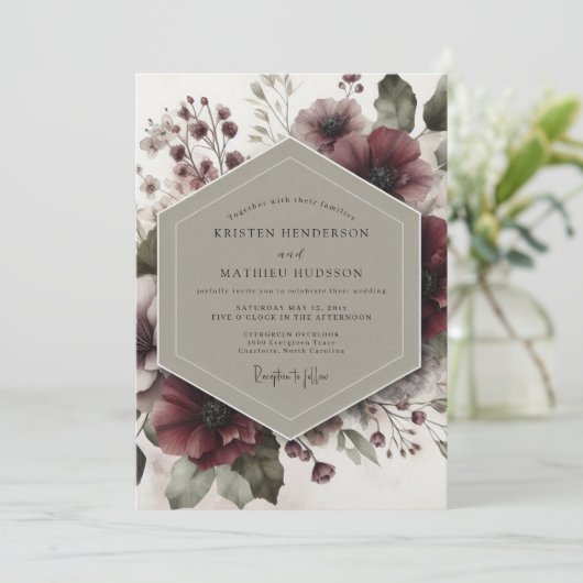 Burgundy Floral Ethereal Wedding 招待状 (スタンド正面)