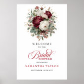 Burgundy Floral Eucalyptus Gold Bridal Welcome  ポスター (正面)