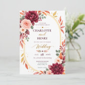 Burgundy Floral Fall Wedding Invitation 招待状 (スタンド正面)