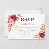 Burgundy Floral Fall Wedding RSVP Card (正面)
