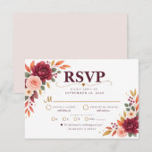 Burgundy Floral Fall Wedding RSVP Card (正面/裏面)