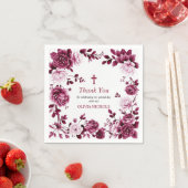 Burgundy floral frame girl Baptism Thank you スタンダードカクテルナプキン (インサイチュ)