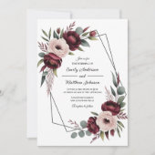 Burgundy Floral Frame Wedding Invitation 招待状 (正面)
