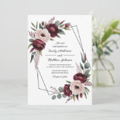 Burgundy Floral Frame Wedding Invitation 招待状 (スタンド正面)