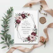 Burgundy Floral Frame Wedding Invitation 招待状