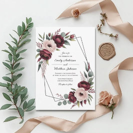 Burgundy Floral Frame Wedding Invitation 招待状