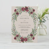 Burgundy Floral Garland Wedding 招待状 (スタンド正面)