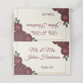Burgundy Floral & Gold Folded Wedding Place Card プレイスカード (外部開封)