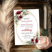 Burgundy Floral Gold Frame Elegant Wedding Invite 招待状