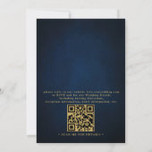 Burgundy Floral Gold Navy Blue QR Code Wedding 招待状 (裏面)