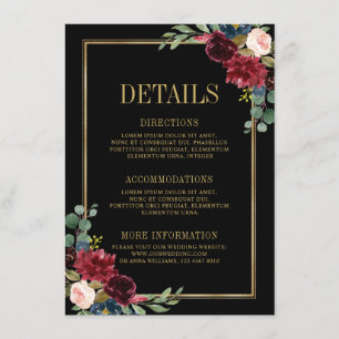 Burgundy Floral Gold Navy Blue Wedding Details Enc エンクロージャーカード