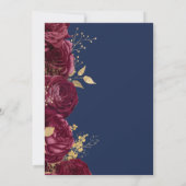 Burgundy Floral Gold Script Navy Blue Wedding 招待状 (裏面)