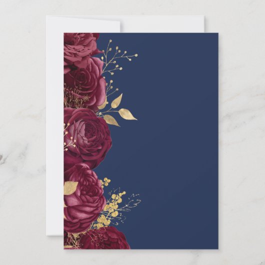 Burgundy Floral Gold Script Navy Blue Wedding 招待状 (裏面)