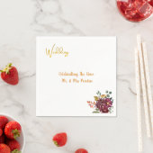 Burgundy Floral & Gold Script Wedding スタンダードカクテルナプキン (インサイチュ)