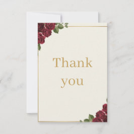 Burgundy Floral Gold Script Wedding Thank You Card サンキューカード