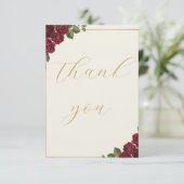 Burgundy Floral Gold Script Wedding Thank You Card サンキューカード (スタンド正面)