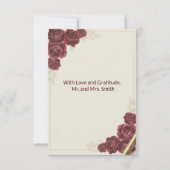 Burgundy Floral Gold Script Wedding Thank You Card サンキューカード (裏面)