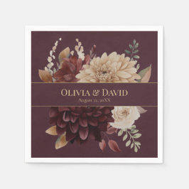 Burgundy Floral Gothic Personalized Wedding Napkin スタンダードカクテルナプキン