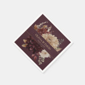 Burgundy Floral Gothic Personalized Wedding Napkin スタンダードカクテルナプキン (角)