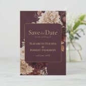 Burgundy Floral Gothic Save the Date Card 招待状 (スタンド正面)