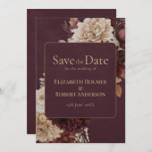 Burgundy Floral Gothic Save the Date Card 招待状 (正面/裏面)