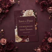 Burgundy Floral Gothic Save the Date Card 招待状
