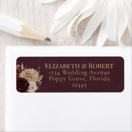 Burgundy Floral Gothic Wedding Address Label ラベル