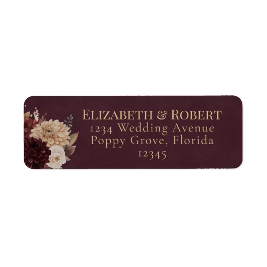 Burgundy Floral Gothic Wedding Address Label ラベル (正面)