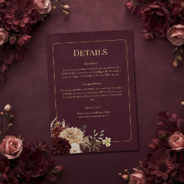 Burgundy Floral Gothic Wedding Details Card 招待状