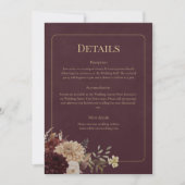 Burgundy Floral Gothic Wedding Details Card 招待状 (正面)