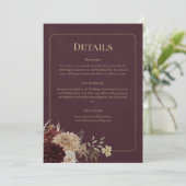 Burgundy Floral Gothic Wedding Details Card 招待状 (スタンド正面)